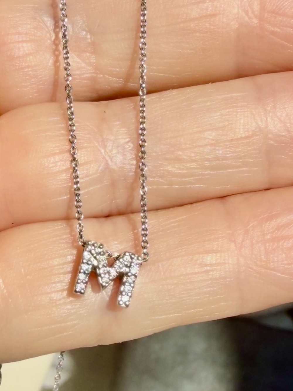 18k white gold  Initial 'M' Pendant Necklace - Women's Jewelry